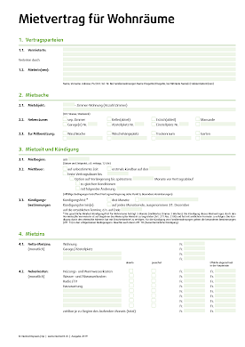 Formular Mietvertrag für Wohnräume